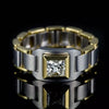 Luckacco Business Inlaid White Zircon Punk Ring for Men Luxury Two Tone Metal Engagement Party Ring Jewelry