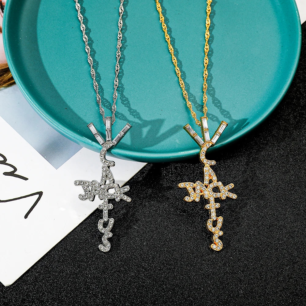 luckacco goth cactus jack pendant necklace iced cubic zircon plated gold silver color hip hop jewelry for men women kpop