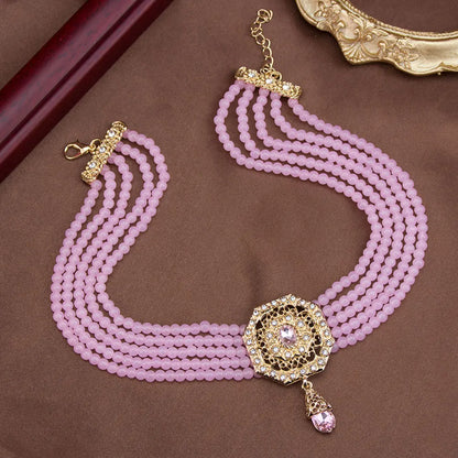 Luckacco Sunspicems Chic Morocco Jewelry Bead Chain Choker Necklace For Women Gold Color Square Mesh Pendnat Arabic Bridal Wedding Bijoux