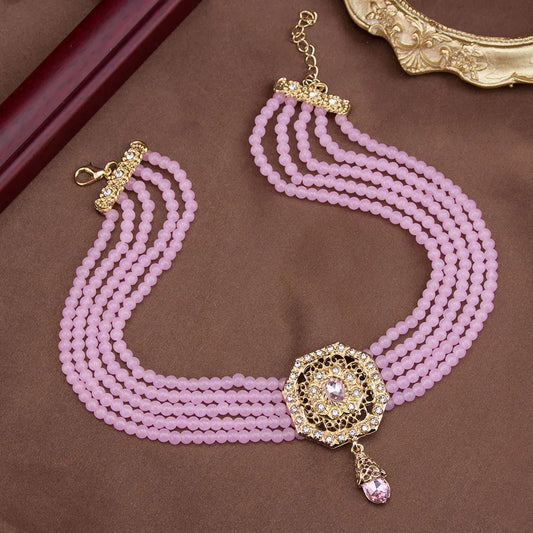 Luckacco Sunspicems Chic Morocco Jewelry Bead Chain Choker Necklace For Women Gold Color Square Mesh Pendnat Arabic Bridal Wedding Bijoux