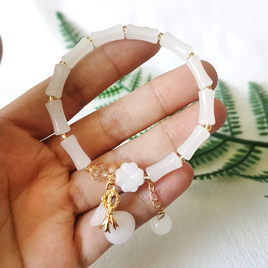 Luckacco DIY Oriental Ethnic Style Blessing Bracelet Step by Step, White as Jade Bracelet, High end Business Gift Versatile