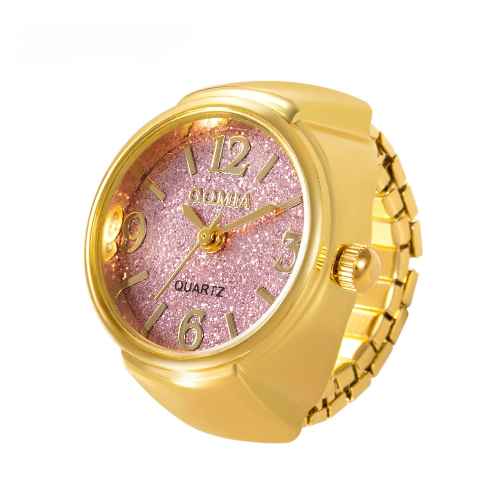 luckacco couple finger watch ring vintage punk elastic alloy band men women jewelry clock roman numerals dial 28style mini quartz watches