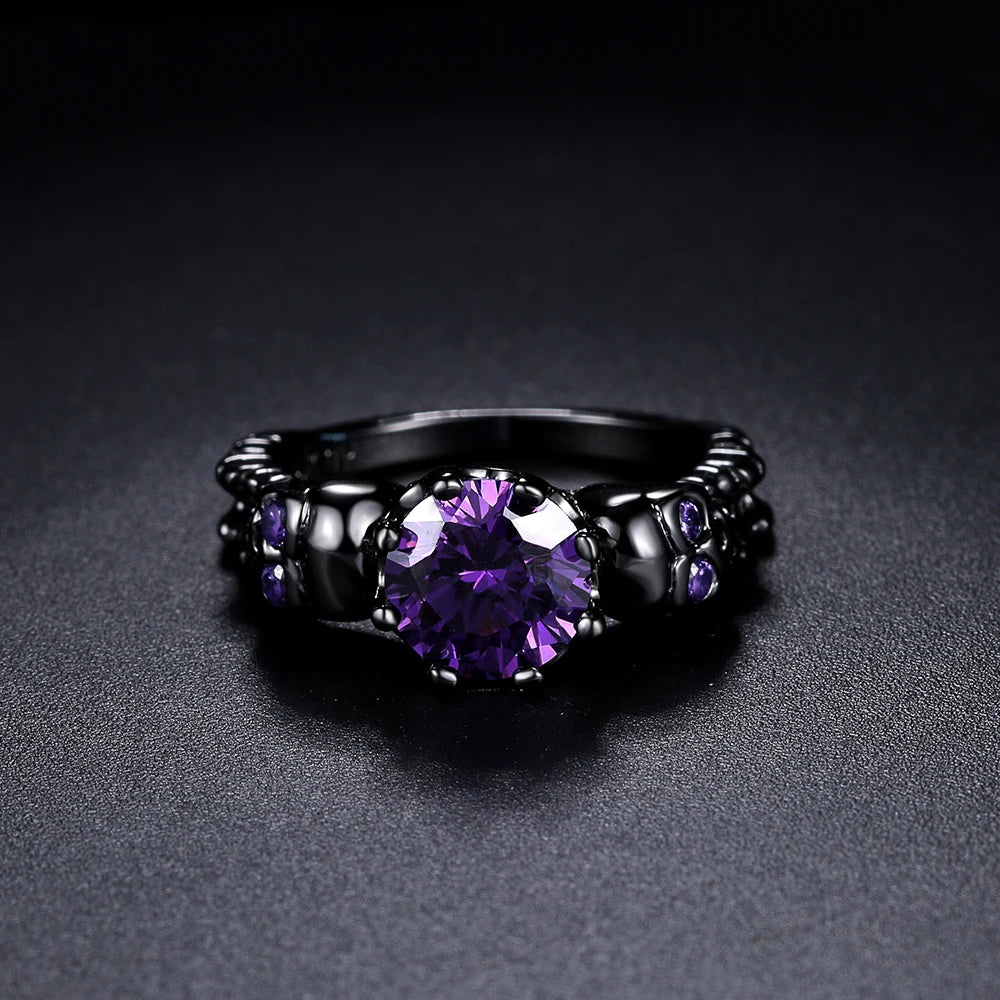 luckacco retro punk skull gothic ring for women men halloween goth black gold color rings accession  fashion jewelry r523
