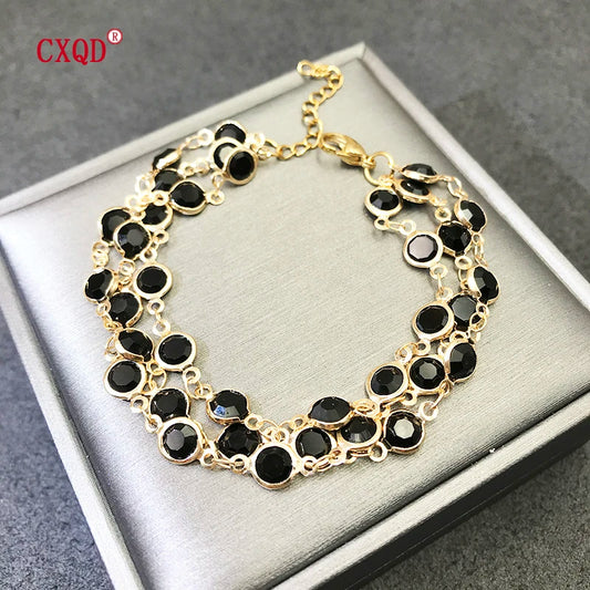 Luckacco Beautiful Fashion Multicolor Stainless Steel Lobster Clasp Glass Copper Combination Golden Bracelets For Women Girls Kids Gift