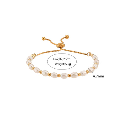 Luckacco E.B.belle Gold Color Beads Freshwater Pearls Mixed Adjustable Stainless Steel Chain Bracelet Bangles For Women Elegant Jewelry