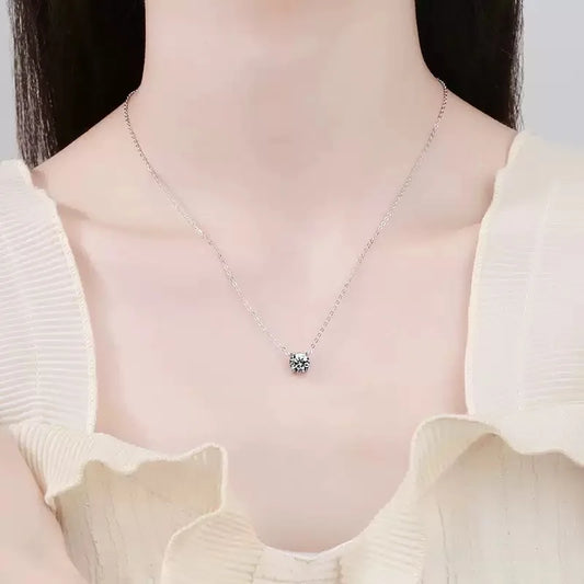 Luckacco Lihong Classic Women's Necklace AAAAA Zirconia 1ct Four Prong 925 Sterling Silver Pendant Luxury Fine Jewelry