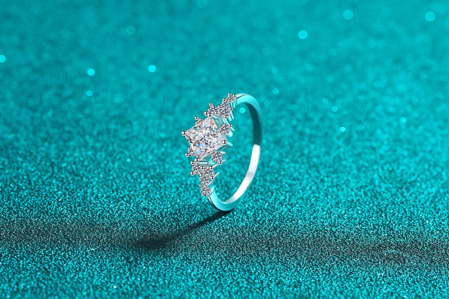 luckacco luxury 18k white gold wedding ring 1ct d color real moissanite square geometric design ring exquisite women's jewelry