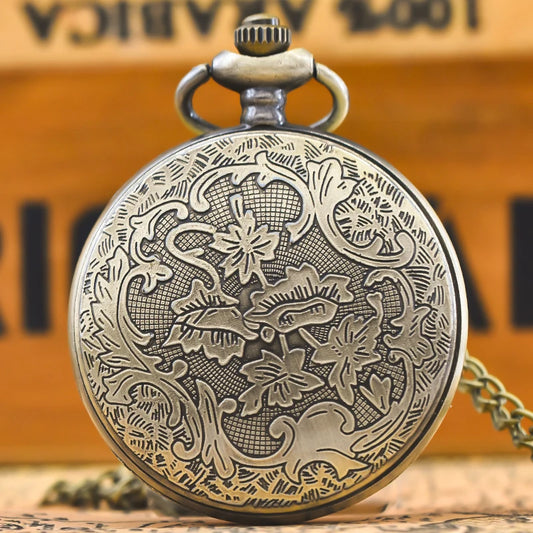 Luckacco Vintage Bronze Steampunk Copper Cutout Gear Quartz Pocket Watch Necklace Pendant Clock Chain Men Women Chain Gift