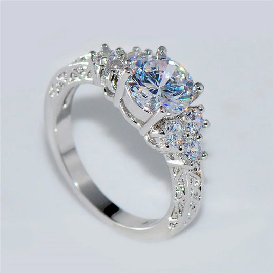 Luckacco Exquisite Fashion Silver Color Engagement Rings for Women Fashion White Zircon Stones Ring Anniversary Bridal Wedding Jewelry