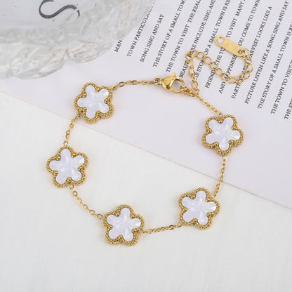 Luckacco Classic Luxury Stainless Steel Bracelet Ladies Adjustable Five Flower Bracelets for Women New Fashion Party Jewelry Gifts Clover
