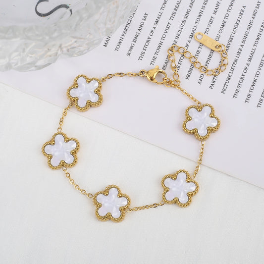 Luckacco Classic Luxury Stainless Steel Bracelet Ladies Adjustable Five Flower Bracelets for Women New Fashion Party Jewelry Gifts Clover