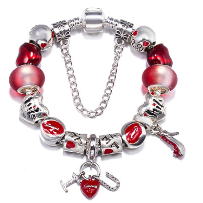 Luckacco BAOPON Spring Styles Butterfly Pansy Beads Charm Bracelets DIY Fine Bracelets For Women Men Fiancee Bijoux Pulseras Jewelry Gift
