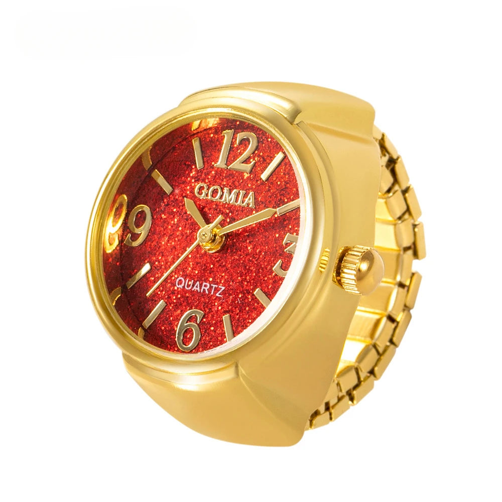 luckacco couple finger watch ring vintage punk elastic alloy band men women jewelry clock roman numerals dial 28style mini quartz watches
