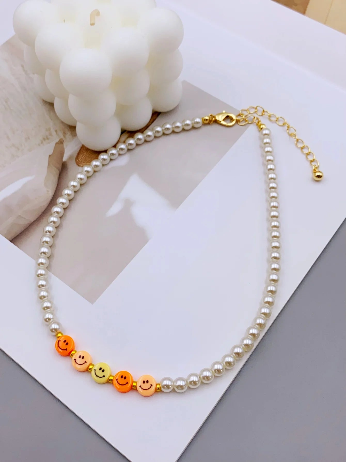 luckacco charming acrylic pearl necklace with colorful smiling beads for women necklace for women