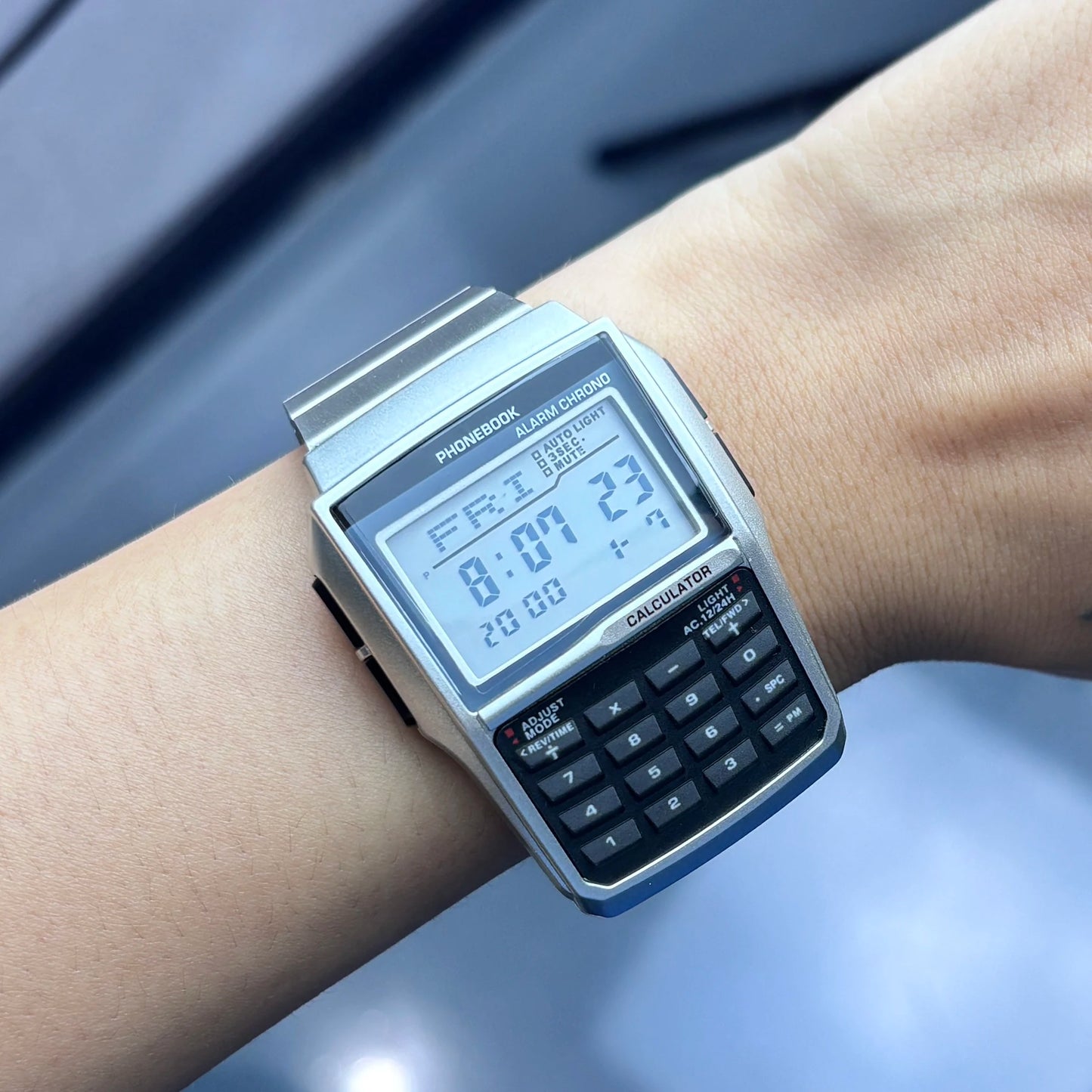 luckacco top luxury men's calculator watch multifunctional led watch stainless steel watch strap men's sports watch computer style