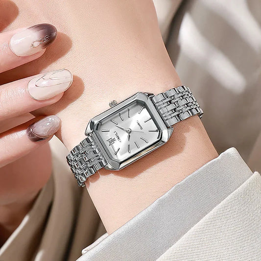Luckacco 2025 Hot Brand Stainless Steel Strap Watch Women Luxury Gift Quartz Wristwatch Student Fashion Simple Square Quartz Watches