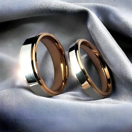 Luckacco 6MM Fashion Polished Rose Gold Titamium Steel Rings High Quality Simple Women Wedding Band Jewelry Party Accessories For Gift