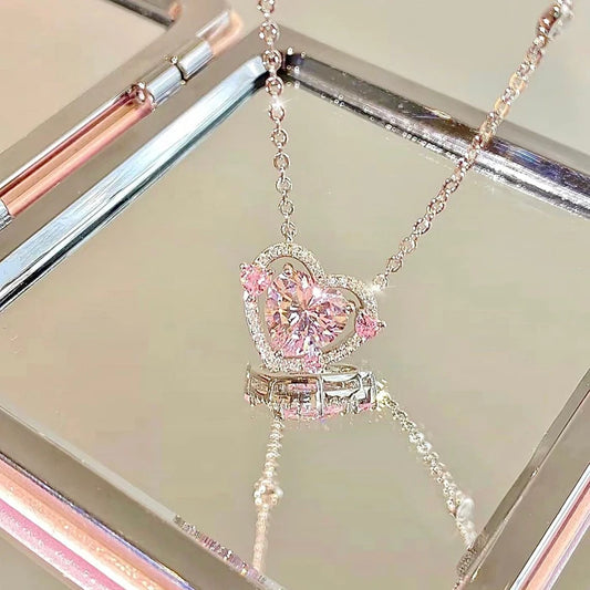 Luckacco New 925 Sterling Silver Luxury Zircon Sweet Heart Pendant Necklaces For Women Designer Jewelry Gift Female Jewelry