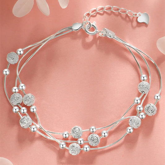 Luckacco 925 Sterling Silver Pearl Beads Bracelet for Women Girls Vintage Irregular Metal Charm Bangles Luxury Fashion Party Jewelry Gift