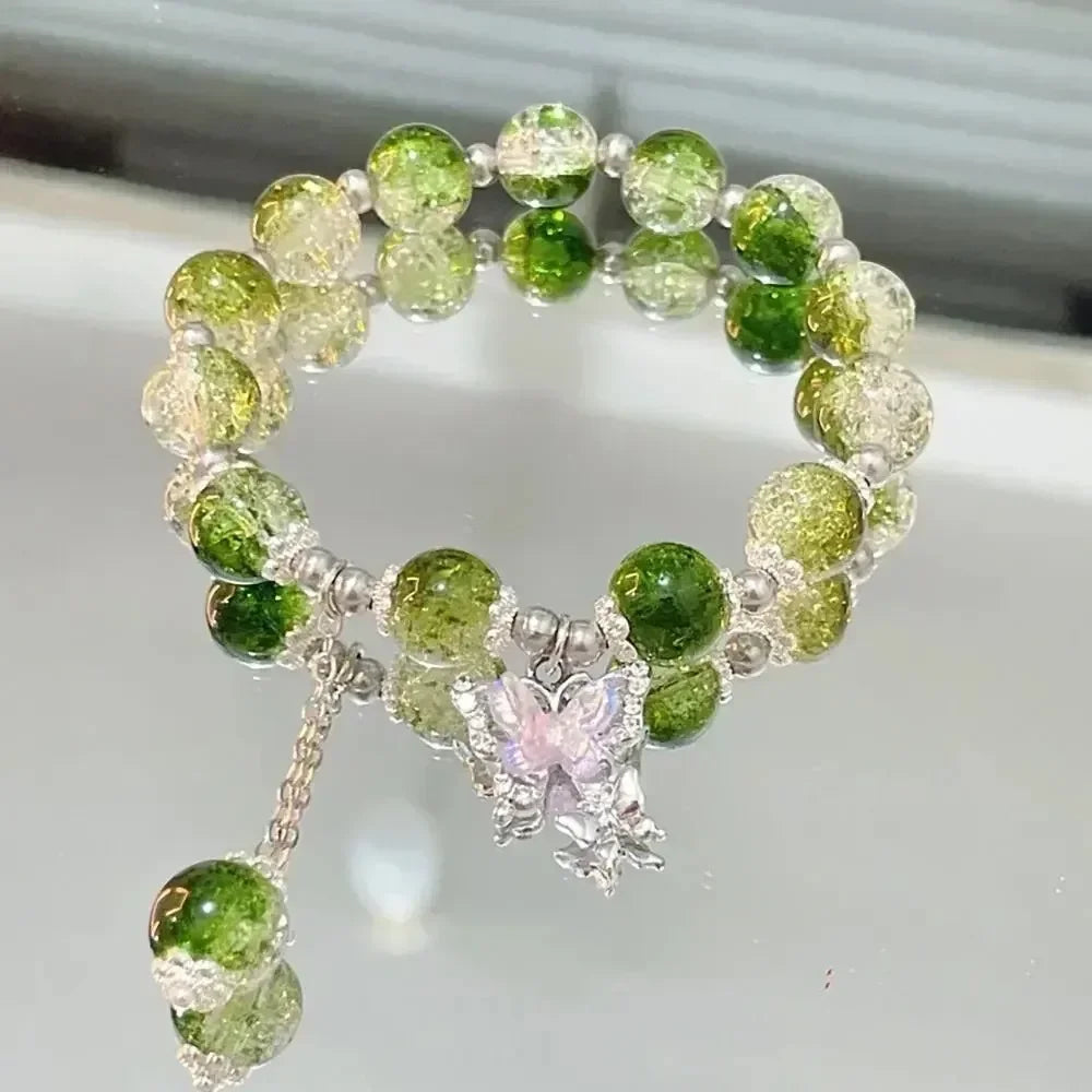 luckacco exquisite natural stone bracelet elegant lily of the valley flower pendant elastic beaded bracelets for women party jewelry gift