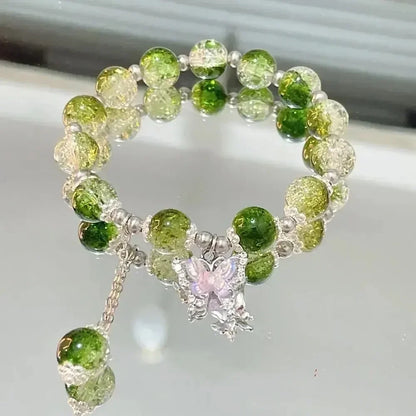 Luckacco Exquisite Natural Stone Bracelet Elegant Lily of The Valley Flower Pendant Elastic Beaded Bracelets for Women Party Jewelry Gift