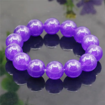 Luckacco 14mm Natural Round Purple Crystal Amethyst Bracelet Jade Chalcedony Jasper Stone Women Girl DIY Hand Made Elastic Jewelry Making