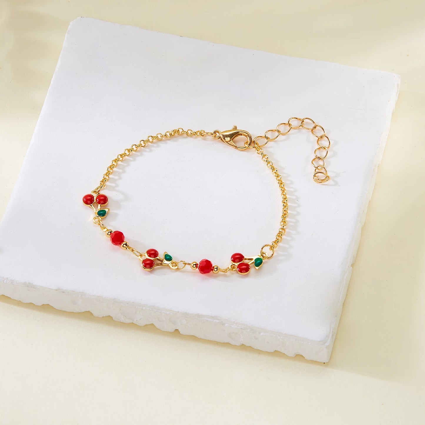 luckacco sweet cute red strawberry cherry heart pearl charm bracelet new fashion y2k fruit gold color chain jewelry party gifts 2025