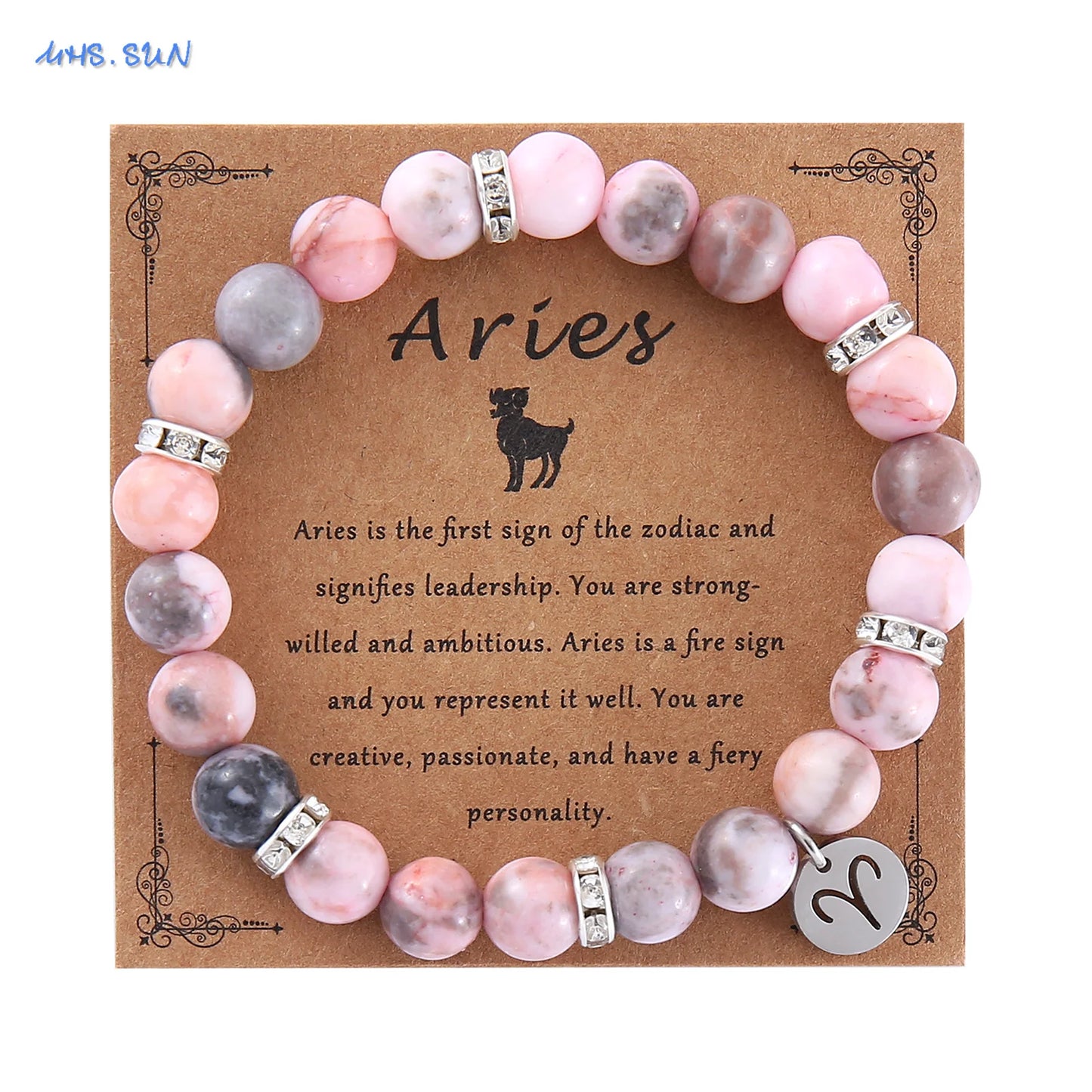 luckacco mhs.sun 12 star zodiac sign pink zebra stone beaded bracelets constellation fashion birthday party jewelry for women men