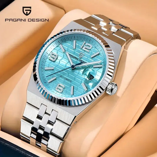 Luckacco New 40mm Mechanical Watch PAGANI DESIGN Men Watches Stainless Steel 100M Waterproof Wristwatch Sapphire Glass Clock Reloj Hombre