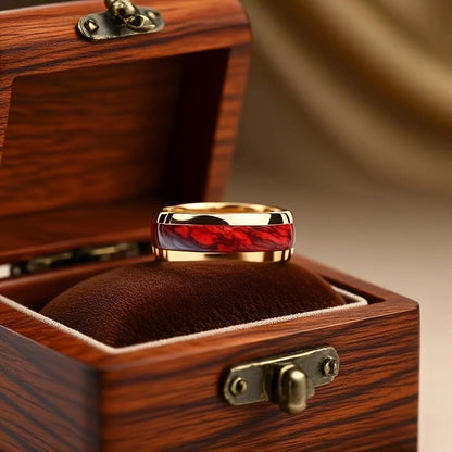 Luckacco 8MM Fashion Men Women Red Stainless Steel Rings Unique Wedding Engagement Band Jewelry Party Unisex Steel Ring Accessories