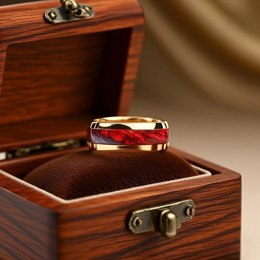 Luckacco 8MM Fashion Men Women Red Stainless Steel Rings Unique Wedding Engagement Band Jewelry Party Unisex Steel Ring Accessories