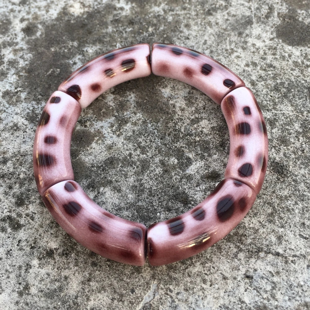 luckacco fishsheep vintage leopard print acrylic stackable bracelets bangles for women resin stretchy bracelet 2023 fashion jewelry gift