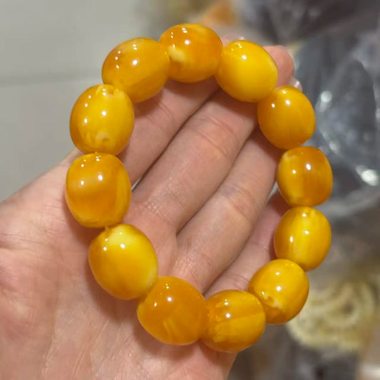 Luckacco Natural Amber Honey Wax Bracelet Baltic Chicken Oil Yellow Barrel Bead Amber Bracelet Original Stone Men's and Women's Pendant