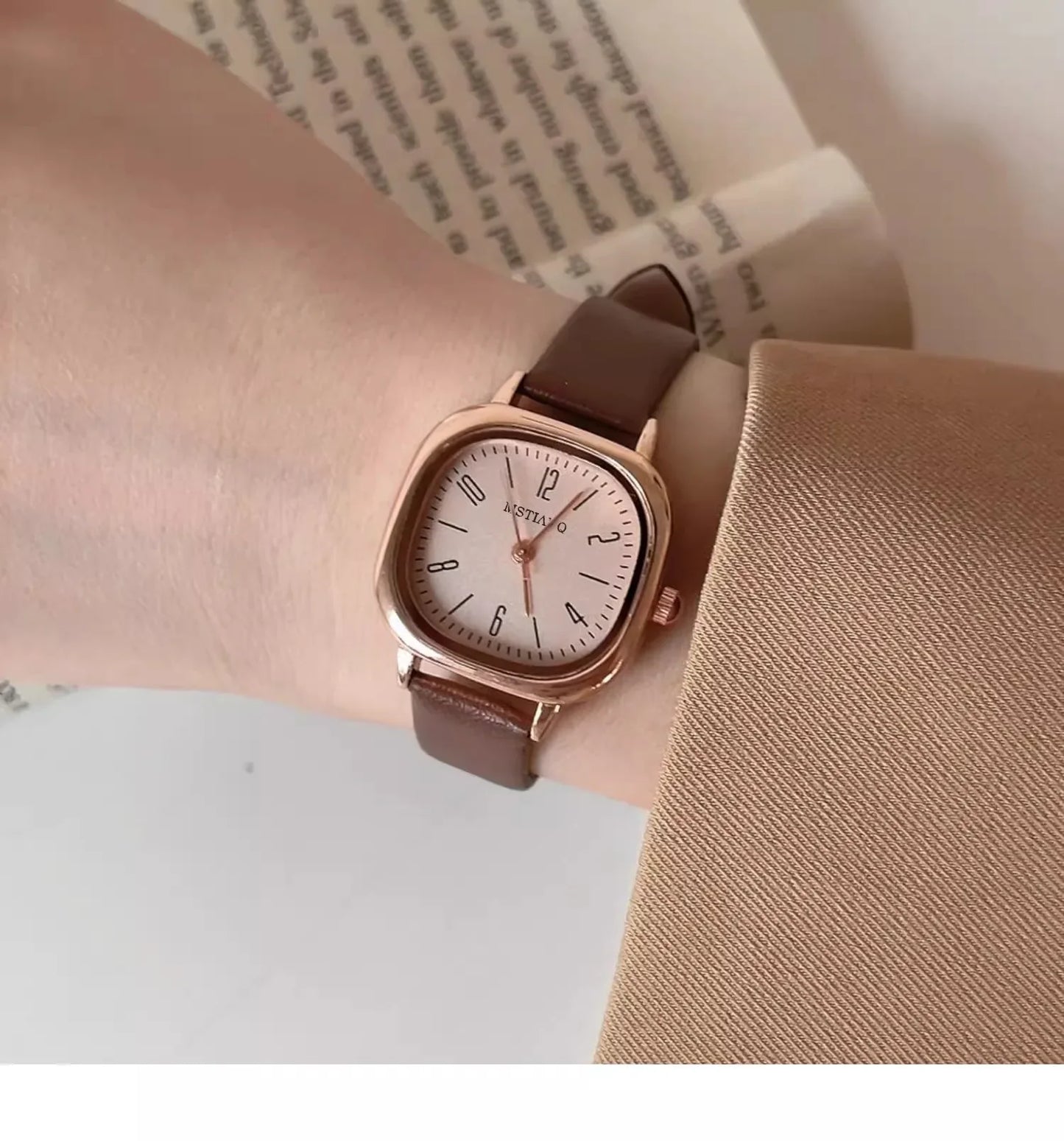 luckacco casual wrist watches retro square quartz digital mini dial leather strap fashionable clock waterproof wristwatch for women