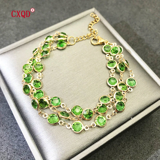Luckacco Beautiful Fashion Multicolor Stainless Steel Lobster Clasp Glass Copper Combination Golden Bracelets For Women Girls Kids Gift