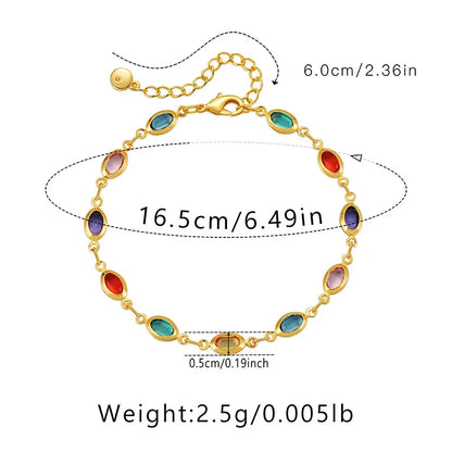 Luckacco Exotic Colorful Acrylic Oval Beads Bracelet for Women 18K Gold Plated Chain Tourist Seaside Commemorative Bracelet Party Jewelry