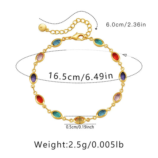 Luckacco Exotic Colorful Acrylic Oval Beads Bracelet for Women 18K Gold Plated Chain Tourist Seaside Commemorative Bracelet Party Jewelry