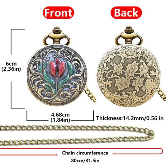 Luckacco Retro Bronze Steampunk Floral Carving Flip-Top Male And Female Student Gift Quartz Necklace Commemorative Pocket Watch