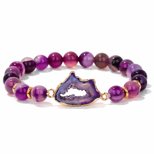 Luckacco Irregular Druzy Geode Agates Bracelet Blue Striped Agat Beads Bracelets For Women Men Hollow Mineral Stone Charm Bangle Jewelry