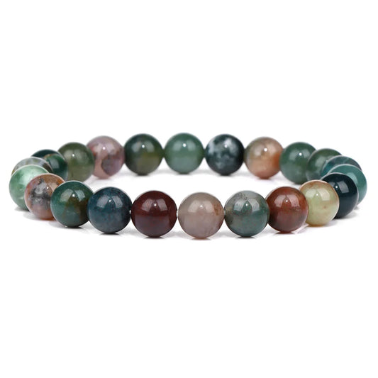 Luckacco Handmade Natural Stone African Stone Beads Bracelet Men Yoga Mala Jewelry Green Moss Agates Beaded Bracelet for Women Men