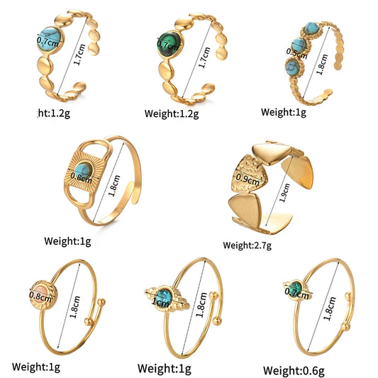 Luckacco Multiple Styles 14K Gold Color Adjustable Ring Stainless Steel Natural Stone Turquoise Zircon Rings For Women Girl Jewelry Gifts