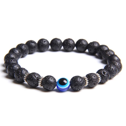Luckacco Lucky Evil Eye Beads Bracelet Natural Stone Lava Hematite Bracelet Set Multilayer Bracelets Women Men Handmade Elastic Jewelry