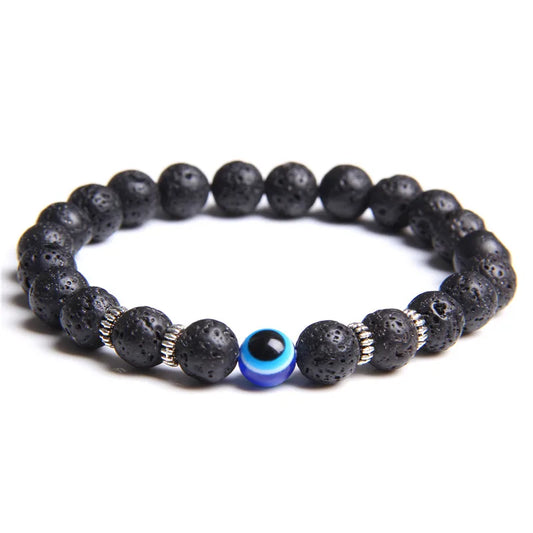 Luckacco Lucky Evil Eye Beads Bracelet Natural Stone Lava Hematite Bracelet Set Multilayer Bracelets Women Men Handmade Elastic Jewelry