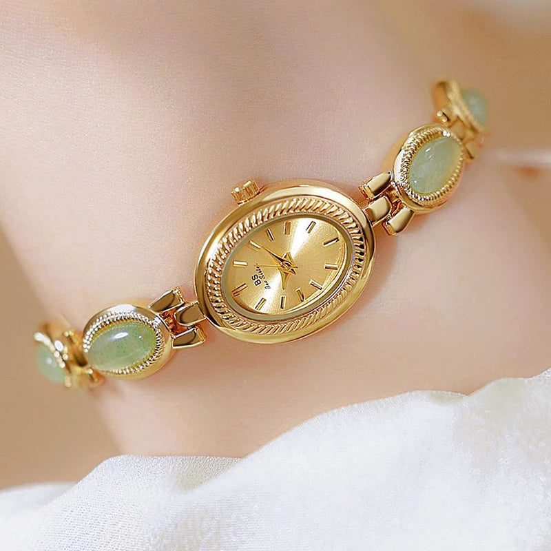 luckacco oval rhinestone 2025 ladies wrist watches top brand luxury for women bracelet watches gold relogio feminino dropshipping fashion