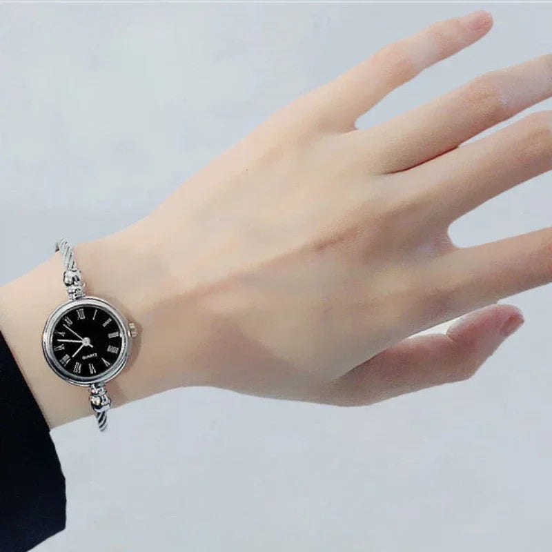 luckacco women watches small gold bangle bracelet watch stainless steel retro ladies quartz wristwatch fashion casual thin chain watches