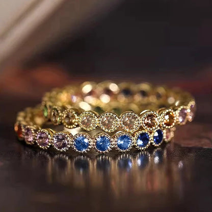 Luckacco daily picks Colorful Rainbow Cubic Zircon Promise Rings for Women Gold Color Luxury Trendy Wedding Accessories Statement Girl Jewelry