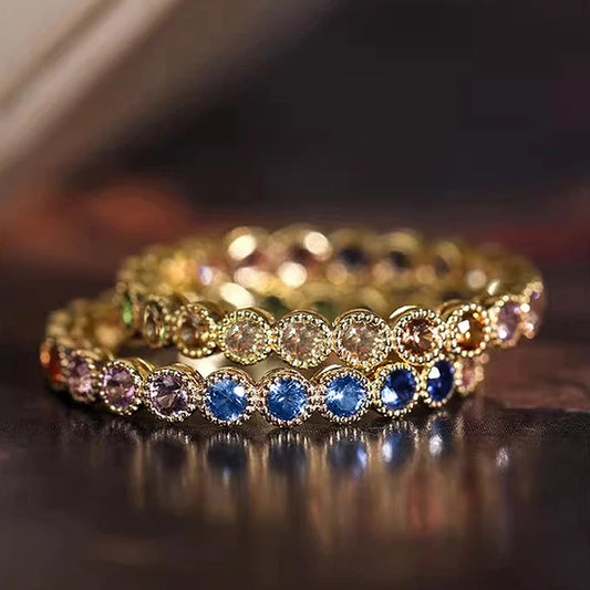 Luckacco daily picks Colorful Rainbow Cubic Zircon Promise Rings for Women Gold Color Luxury Trendy Wedding Accessories Statement Girl Jewelry