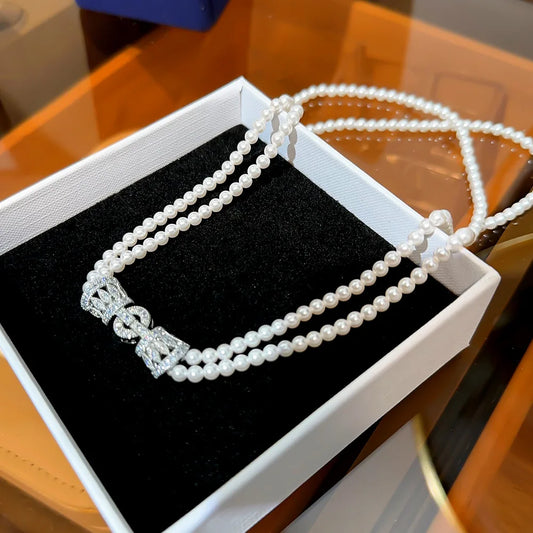 Luckacco SUYU Women's Light Luxury Design Elegant Imitation Pearl Necklace Versatile Unique Design Bracelet Fashion Sweater Chain
