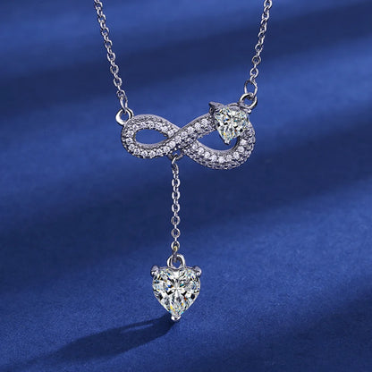 Luckacco 925 Sterling Silver Necklace Tassel Heart Pendant Sparkling Zircon Women's Necklace Birthday Party Gift Jewelry Accessories