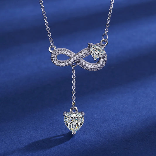 Luckacco 925 Sterling Silver Necklace Tassel Heart Pendant Sparkling Zircon Women's Necklace Birthday Party Gift Jewelry Accessories